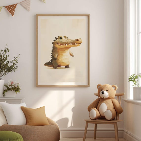 Crocodile Nursery Print Jungle Animal Kids Room Wall Art