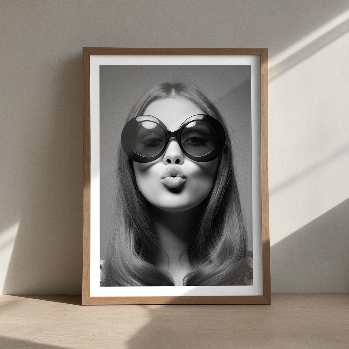 Black And White Woman Oversized Sunglasses Kiss Fashion Poster
