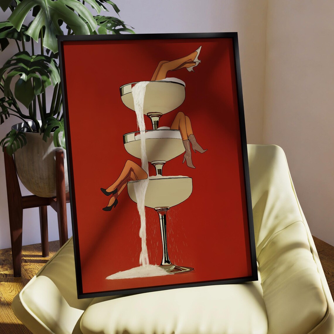 Champagne Tower Coupe Glasses Retro Cocktail Party Art Poster