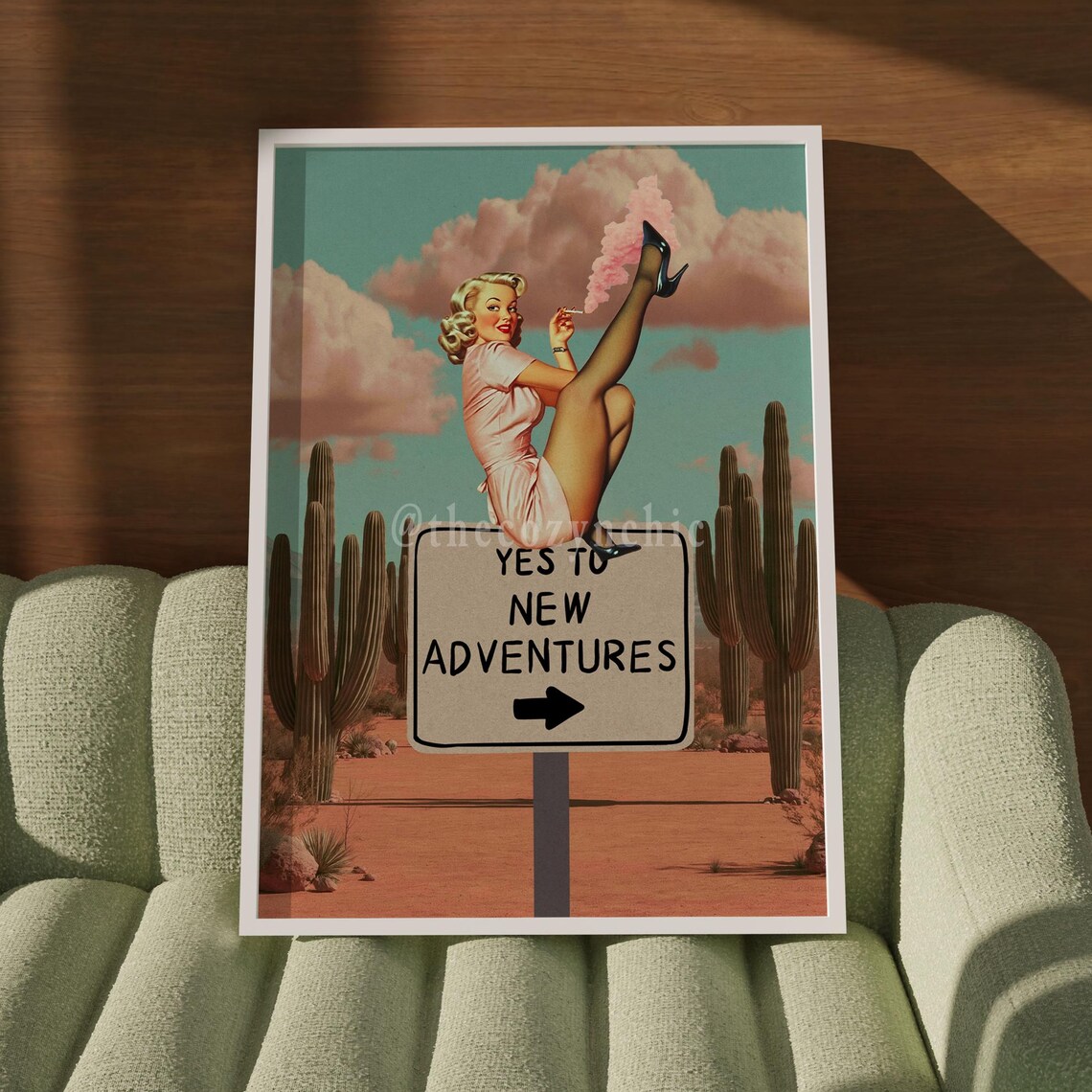 Retro Cowgirl Print, Pink Desert Vintage Decor