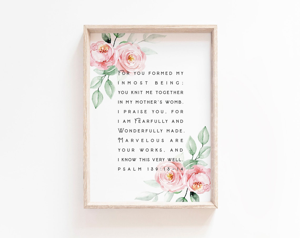 Psalm 139:13-14 Scripture Art Print, Christian Nursery