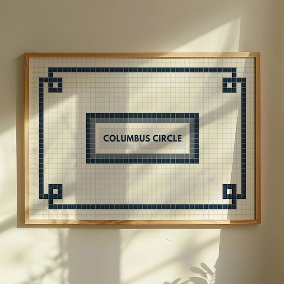 Columbus Circle NYC Subway Tile Sign Navy Station Art Poster