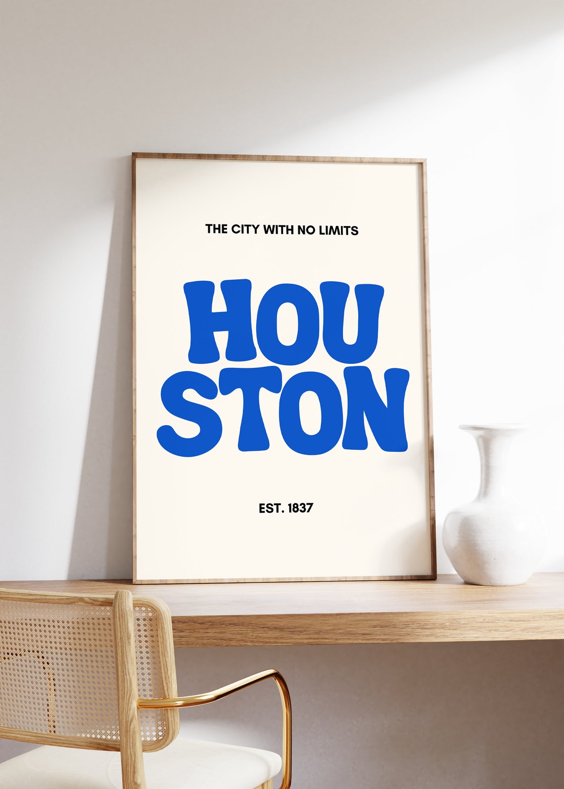 Houston Texas Retro Typography Blue Letters City Travel Poster