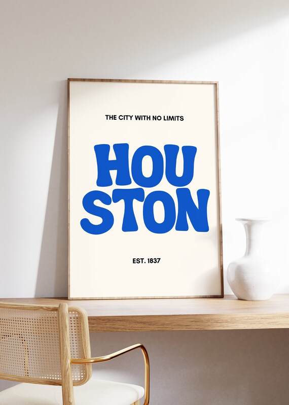 Houston Texas Retro Typography Blue Letters City Travel Poster