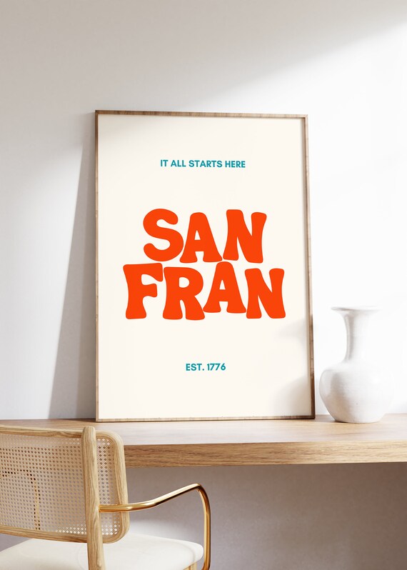 San Fran Retro Orange Typography Est 1776 Minimalist City Wall Poster