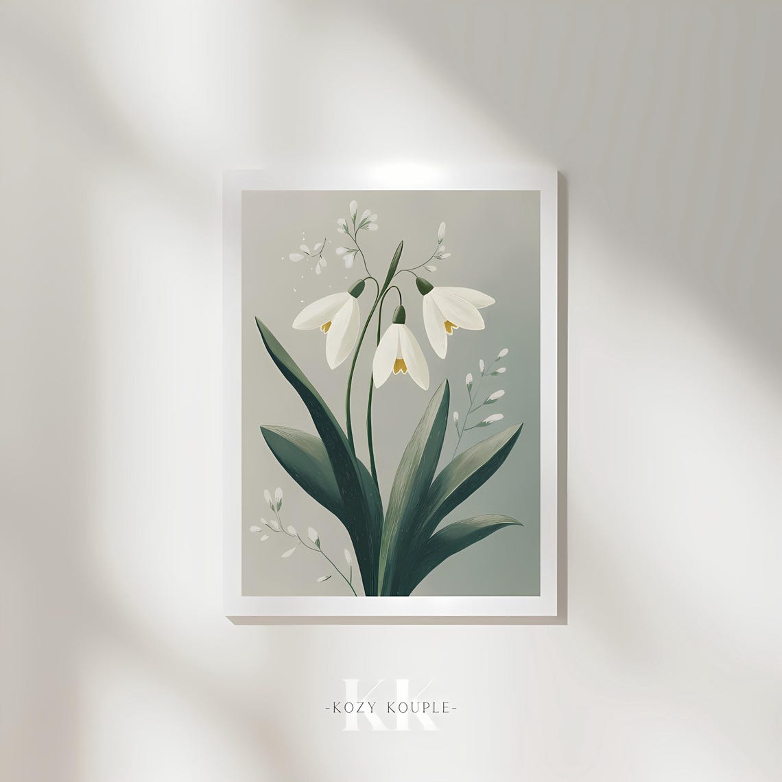 White Snowdrop Flowers Botanical Illustration Elegant Wall Art - Image 4
