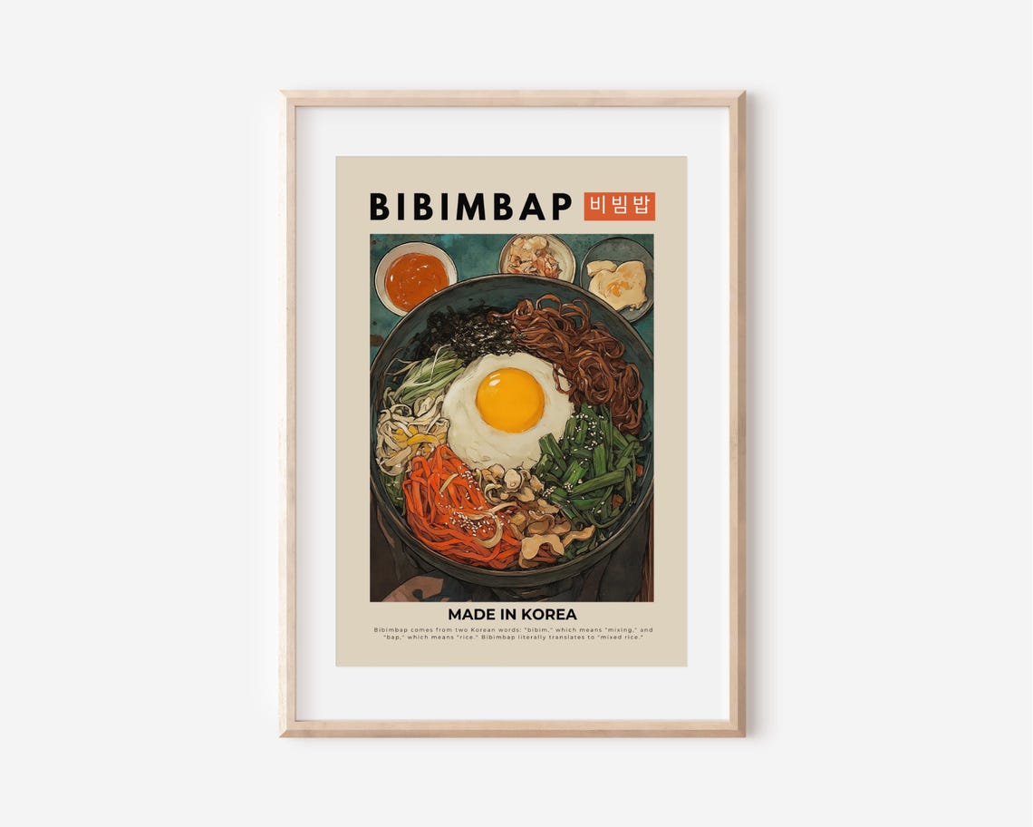 Bibimbap Korean Rice Bowl Made in Korea Vintage Kitchen Poster
