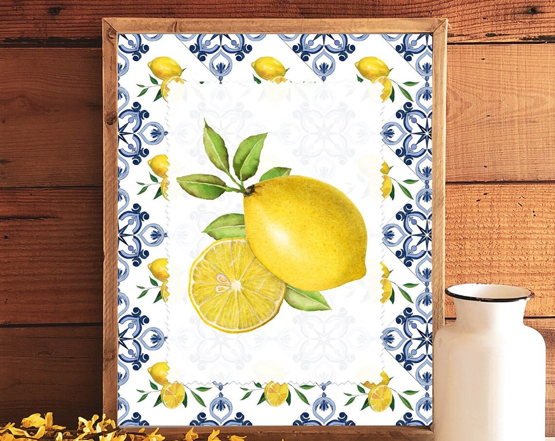 Lemons And Blue Tile Vintage Kitchen Sign