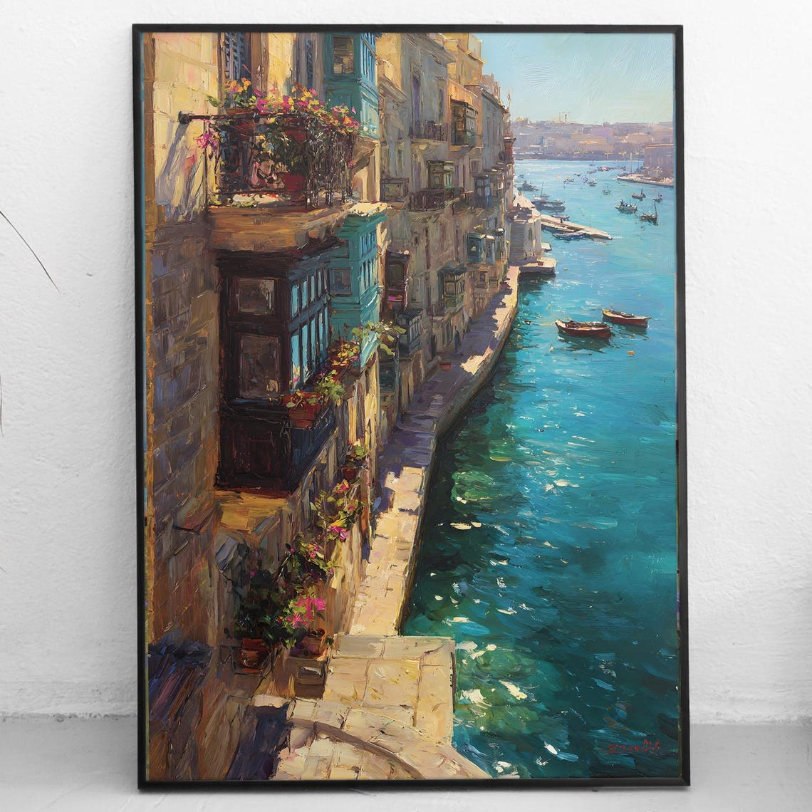 Historic Sunny Mediterranean Harbor Town Waterfront Boats Poster