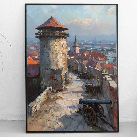 Croatian Market Oil Painting Print Vintage European Cityscape Old Town Wall Art