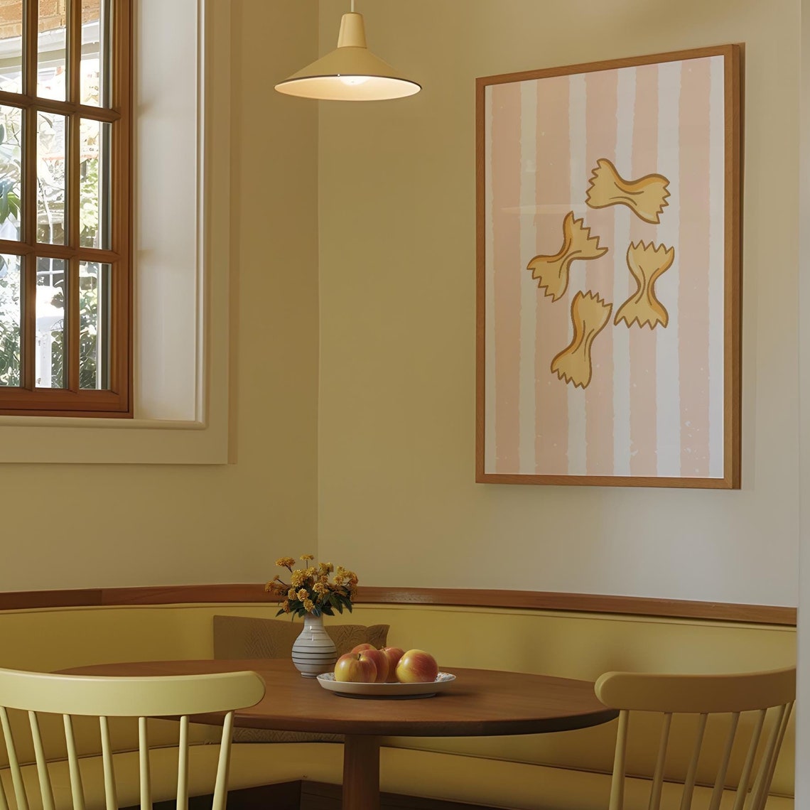Farfalle Bowtie Pasta Blush Pink Striped Background Kitchen Poster