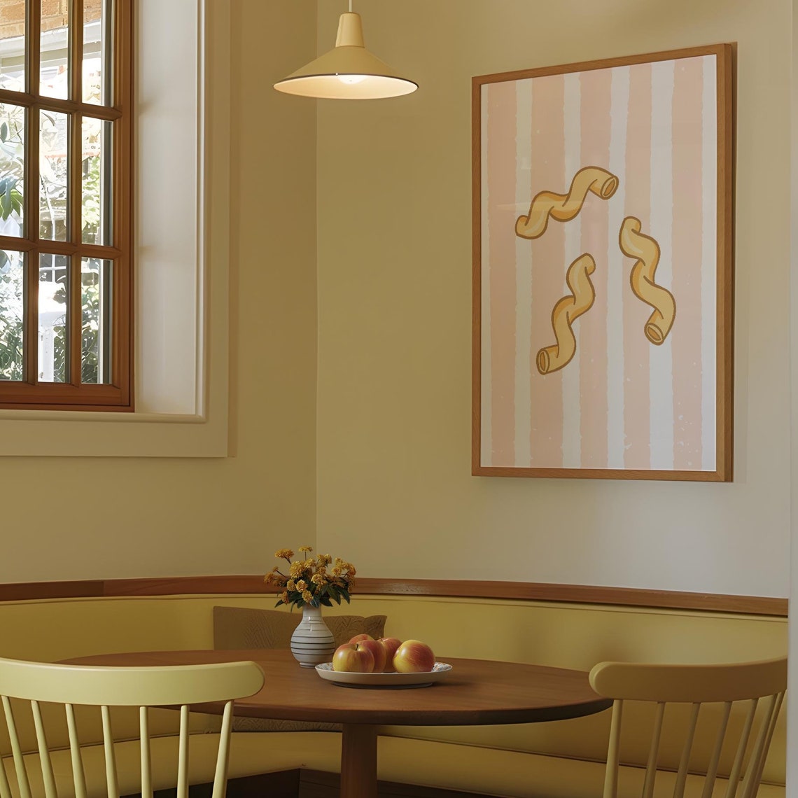Quirky Wavy Pasta Illustration Fun Striped Macaroni Kitchen Poster