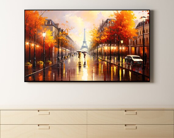 Samsung Frame Tv Art Autumn Paris France Ai Gen Instant Colorful Fall Eiffel Tower For Painting