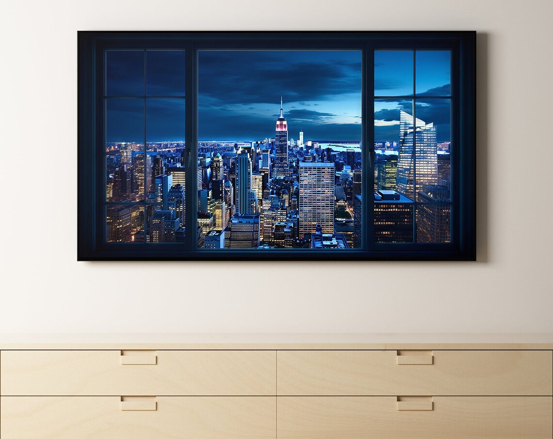 New York City Window Illustration, Skyline Art Print