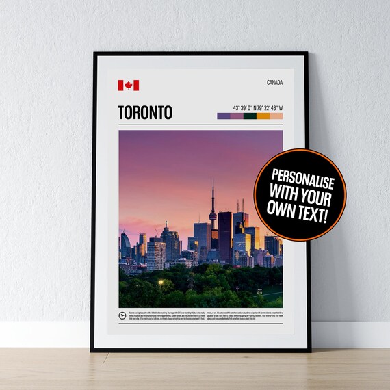 Toronto Canada CN Tower Sunset Skyline Coordinates Travel Poster