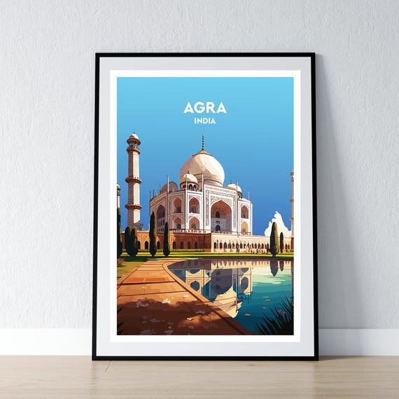 Agra Poster India Print Taj Mahal Wall Art Gift Travel Home Decor Illustration
