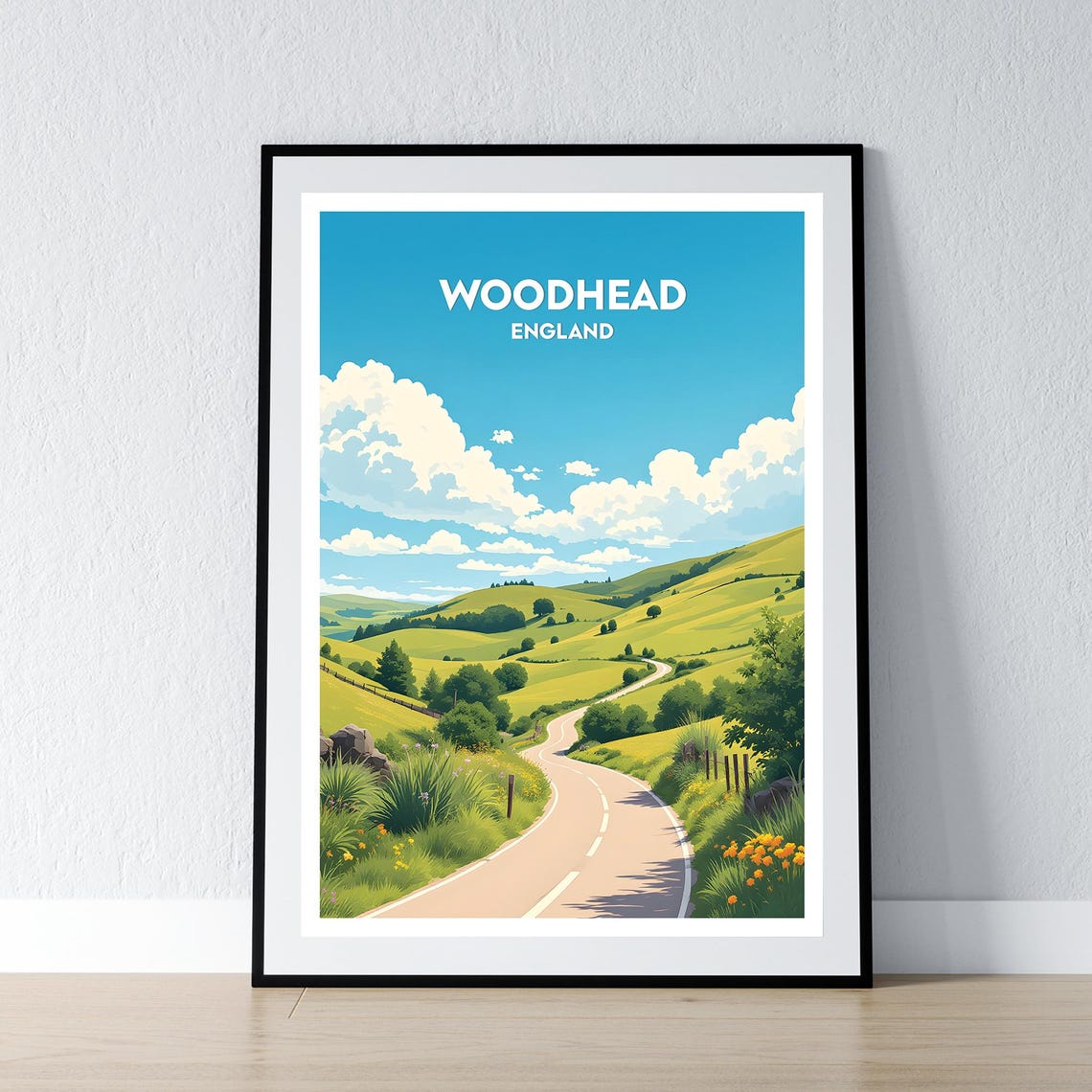 Woodhead England Winding Country Road Rolling Hills Travel Poster