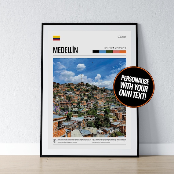 Medellin Colombia Coordinates Travel Hillside City View Gift Poster