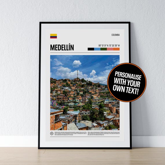 Medellin Poster Wall Art Coordinates Photo Print Travel Gift Home Decor