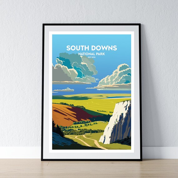 South Downs National Park Est 2010 Vintage Chalk Cliffs Travel Poster
