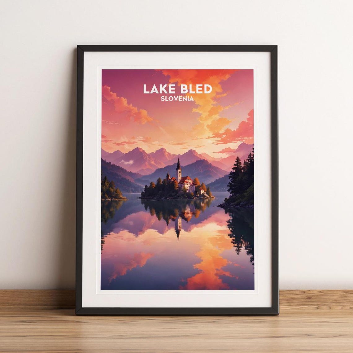 Lake Bled Slovenia Island Church Sunset Lake Reflection Poster