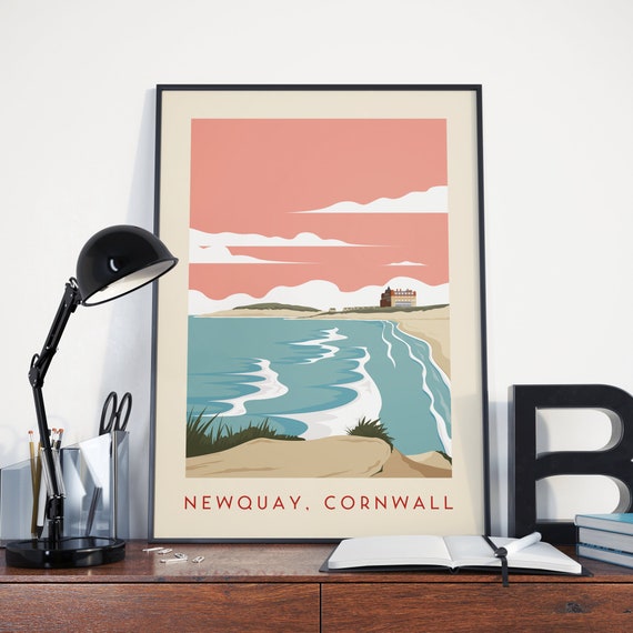 Newquay Vintage Travel Poster, Cornwall Wall Art Print