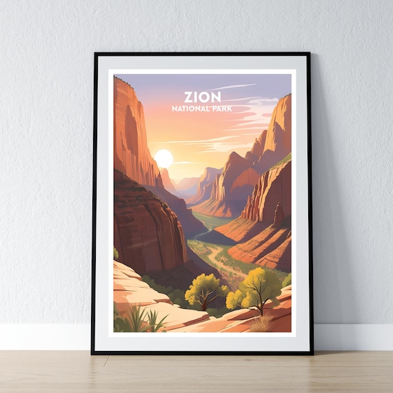Zion National Park Red Rock Canyon Sunset Desert Travel Poster