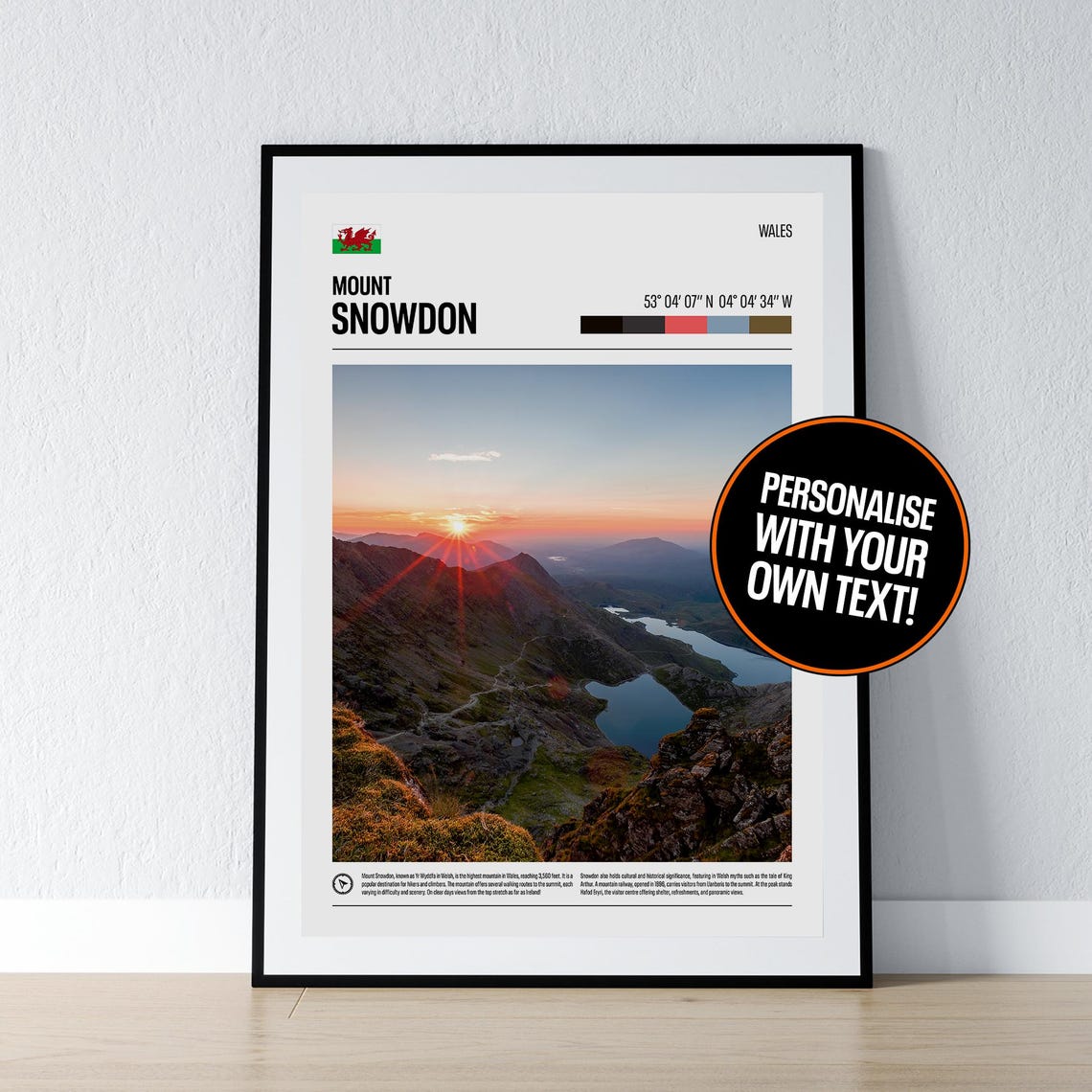 Mount Snowdon Wales Sunset Coordinates Personalized Photo Poster