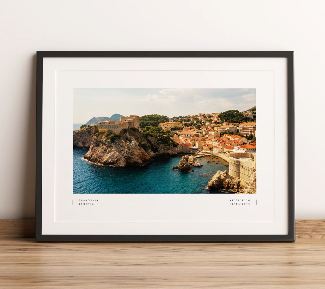 Dubrovnik Coordinates Travel Poster, Black and White