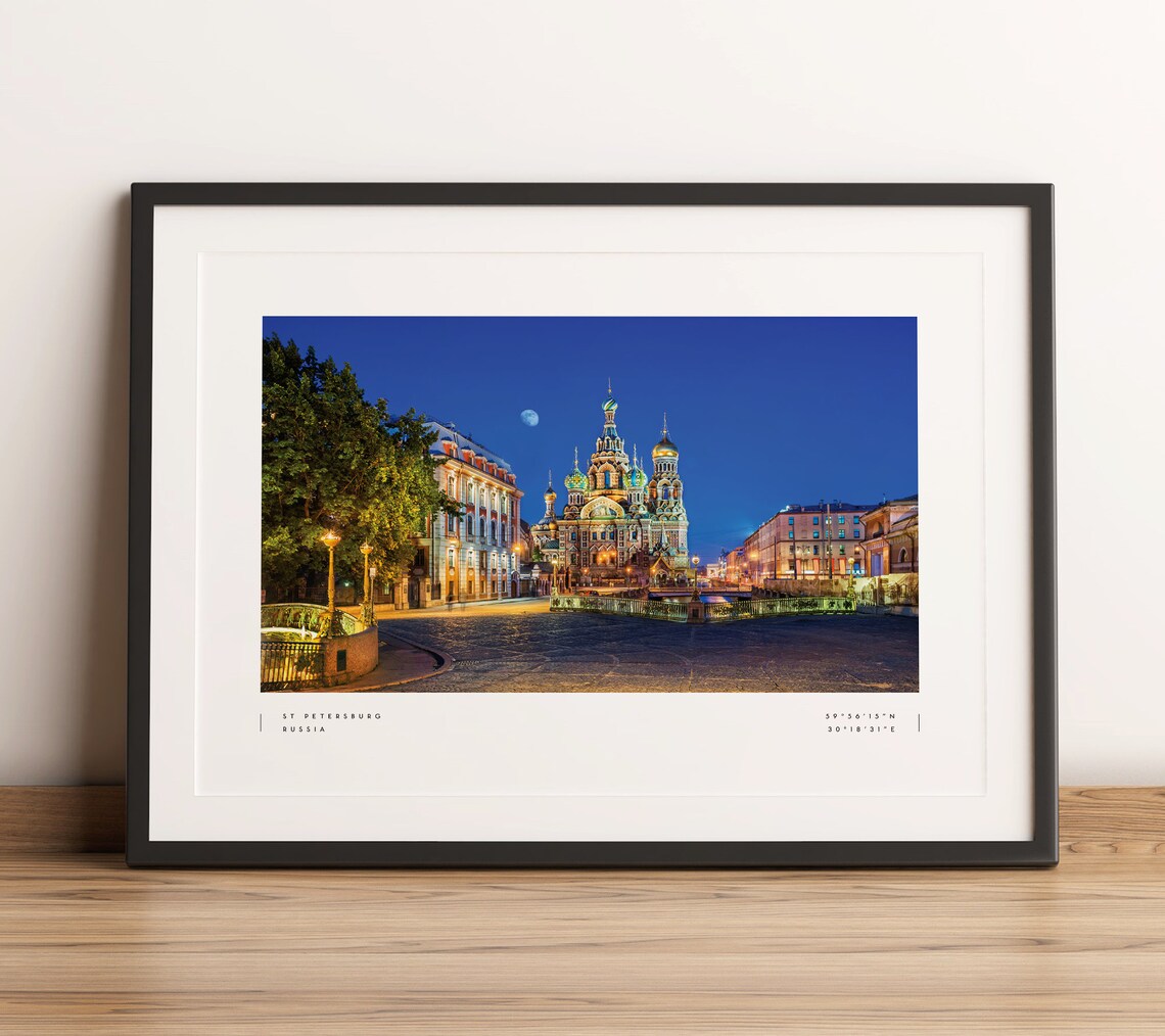 St Petersburg Coordinates Travel Poster, Church Savior Blood
