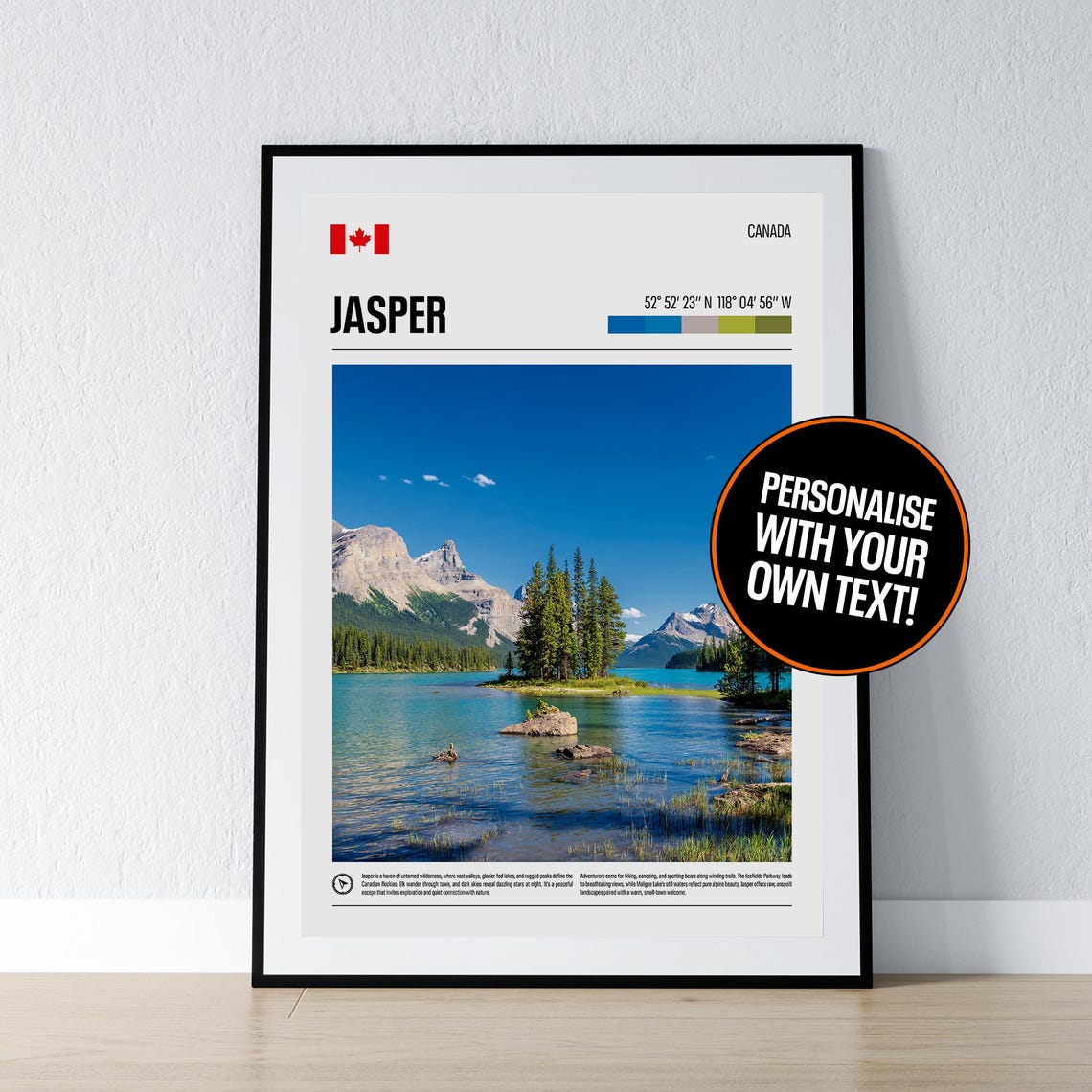 Jasper Rockies Maligne Lake Canada Photo Coordinates Travel Poster