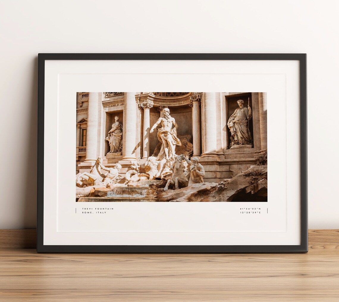 Rome Trevi Fountain Coordinates Travel Poster