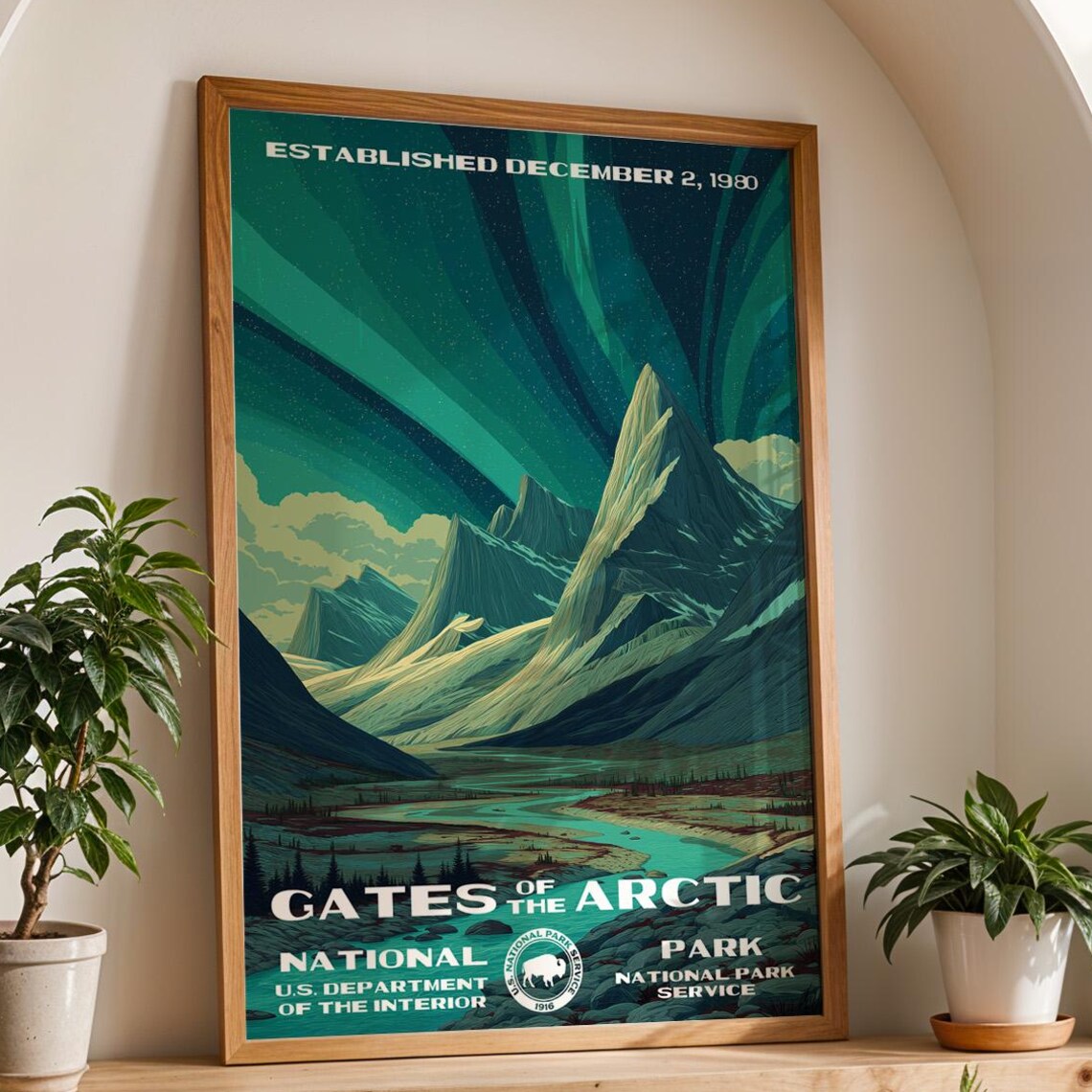 Gates Of The Arctic Alaska Aurora Mountains Retro Travel Poster