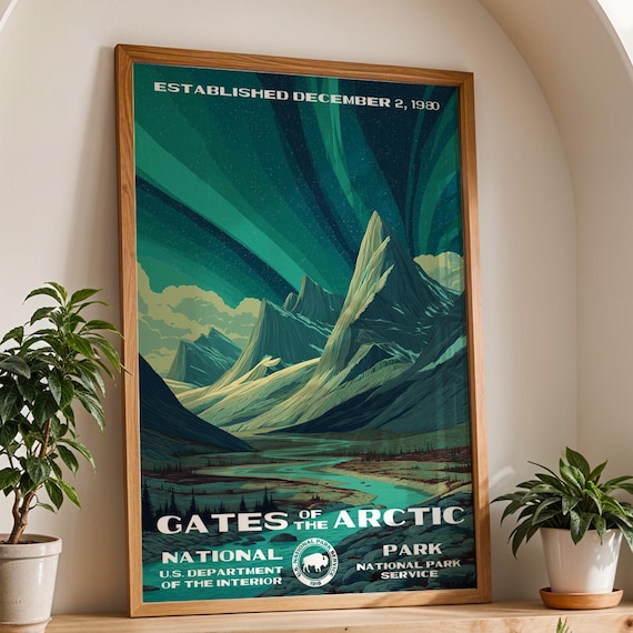 Gates Of The Arctic Alaska Aurora Mountains Retro Travel Poster