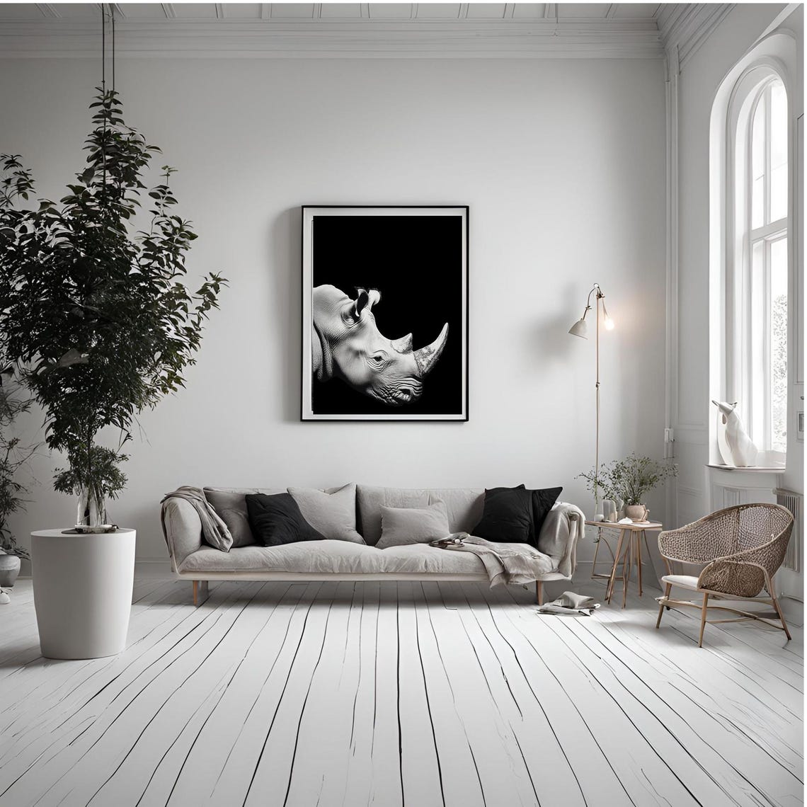 Black and White Rhino Portrait Striking Minimalist Wildlife Poster - Image 2