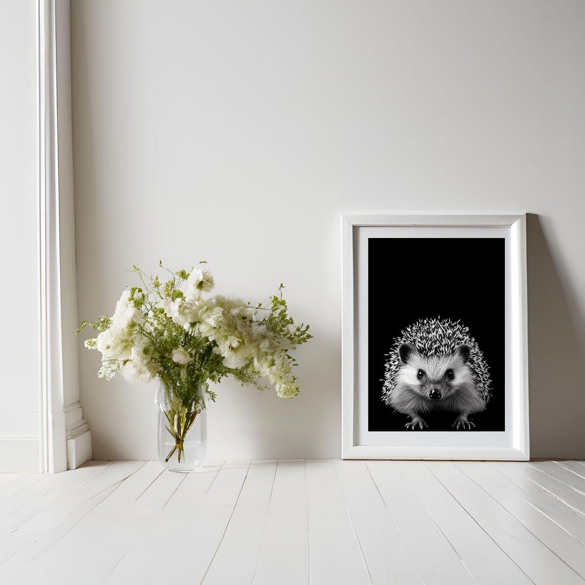 Black and White Hedgehog Portrait Bold Minimalist Wildlife Poster - Image 6