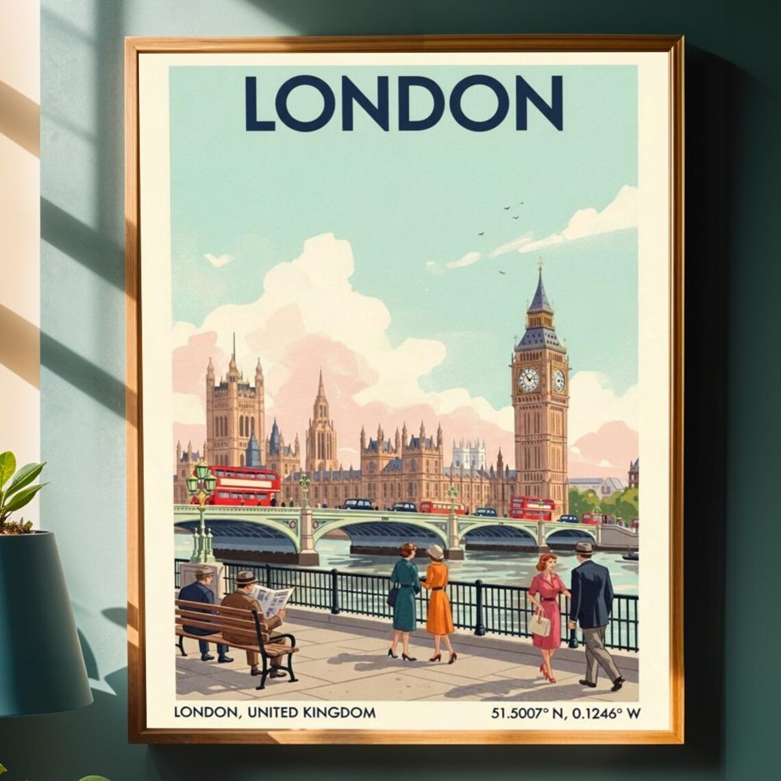 London England Big Ben Red Buses Westminster Bridge Travel Poster