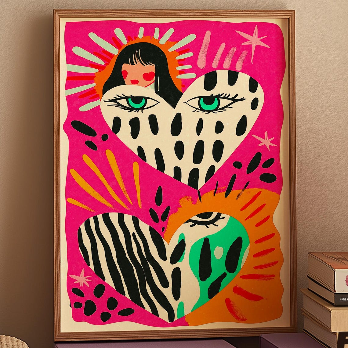 Abstract Heart Eye Maximalist Pink Pop Art Pattern Design Wall Art
