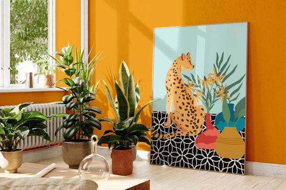Leopard Art Print Botanical Wall Art Unframed Colourful Wall Art Boho Home Decor Living Room Print