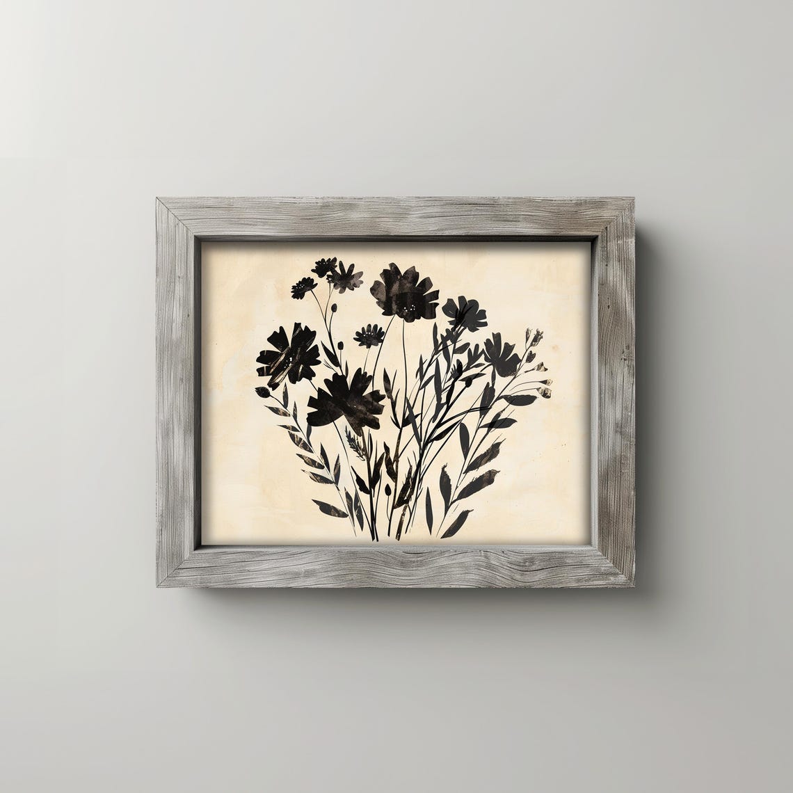 Black Ink Wildflowers Cream Background Minimalist Botanical Poster