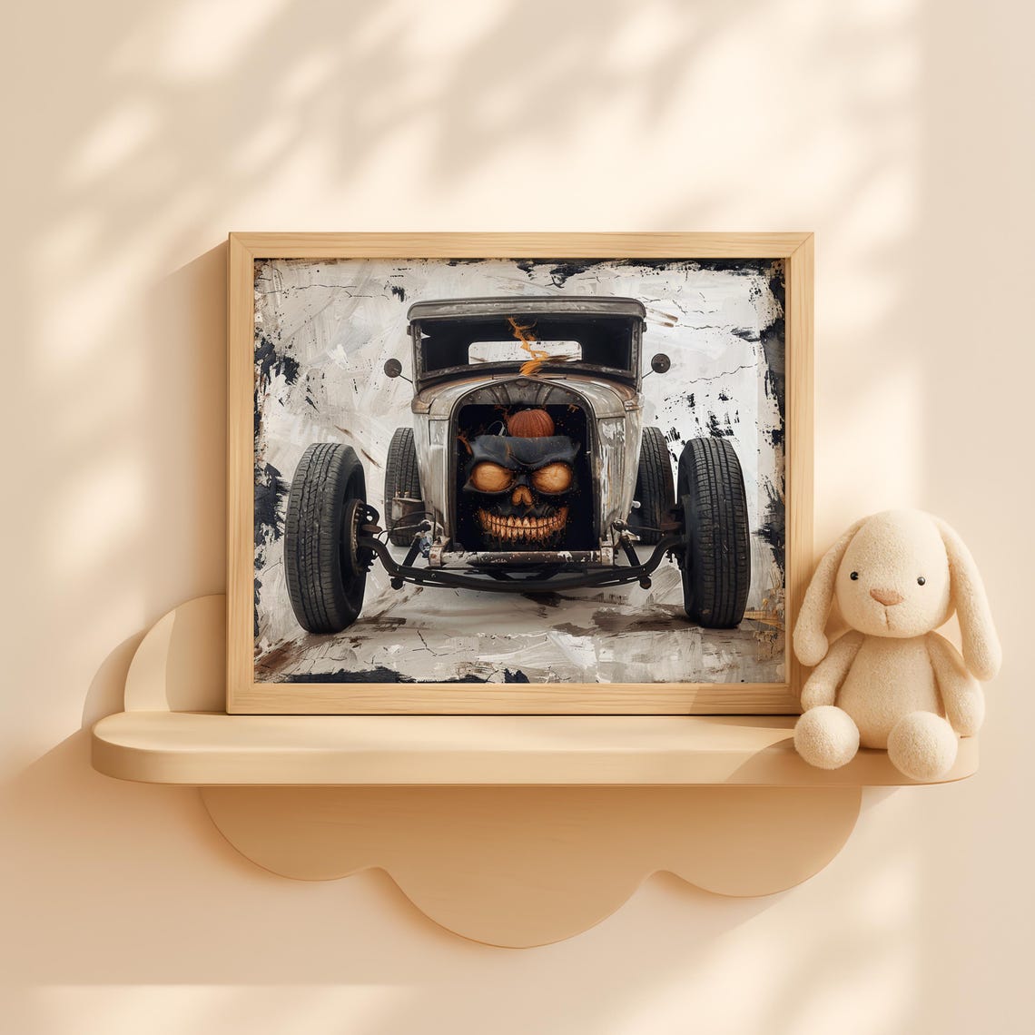 Halloween Vintage Hot Rod Skull Grille Pumpkin Horror Art Poster