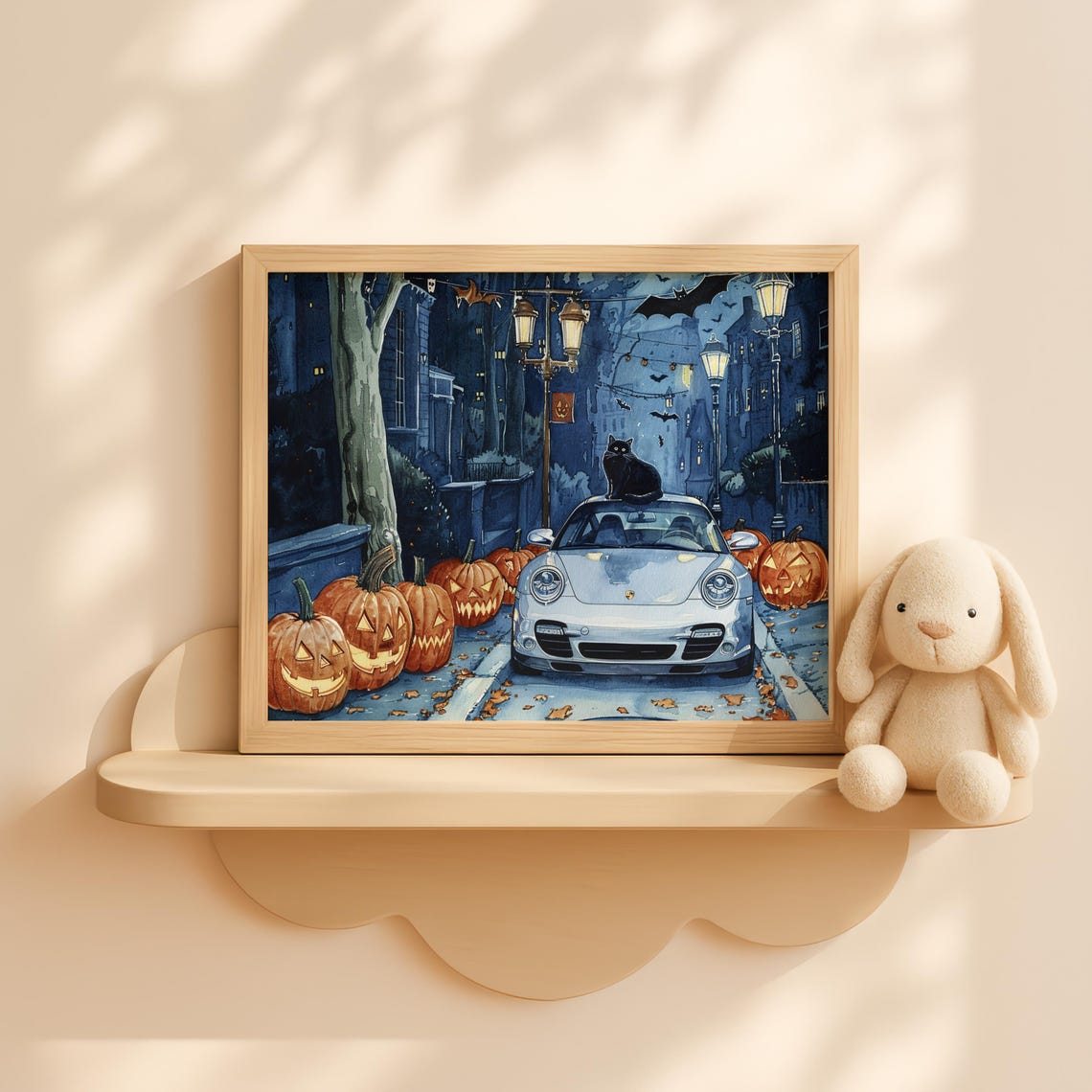 Spooky Halloween City Alley Art Fall Pumpkin Decor White Sports Wall Artwork For Home