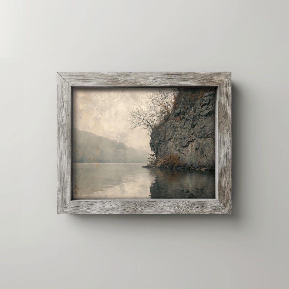 River Gorge Cliffs with Bronze Foliage Moody Fall Art Poster