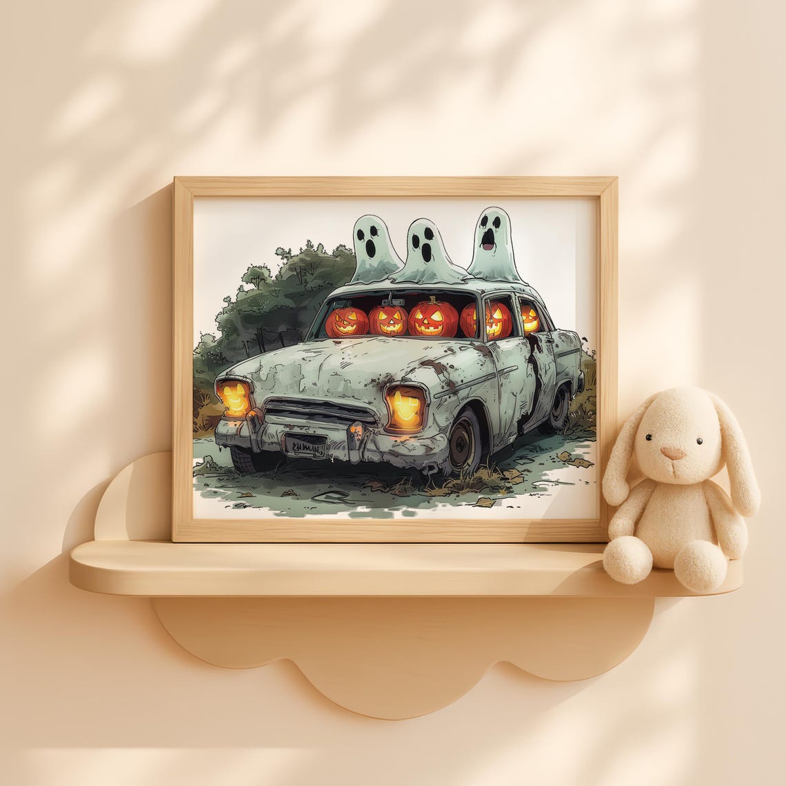 Spooky Car Halloween Wall Art For Kids Haunted Vehicle Decor With Passengers Fun Artwork