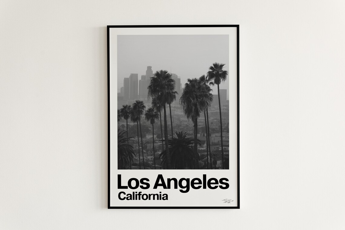 Los Angeles California Palm Trees Black and White Photo Poster