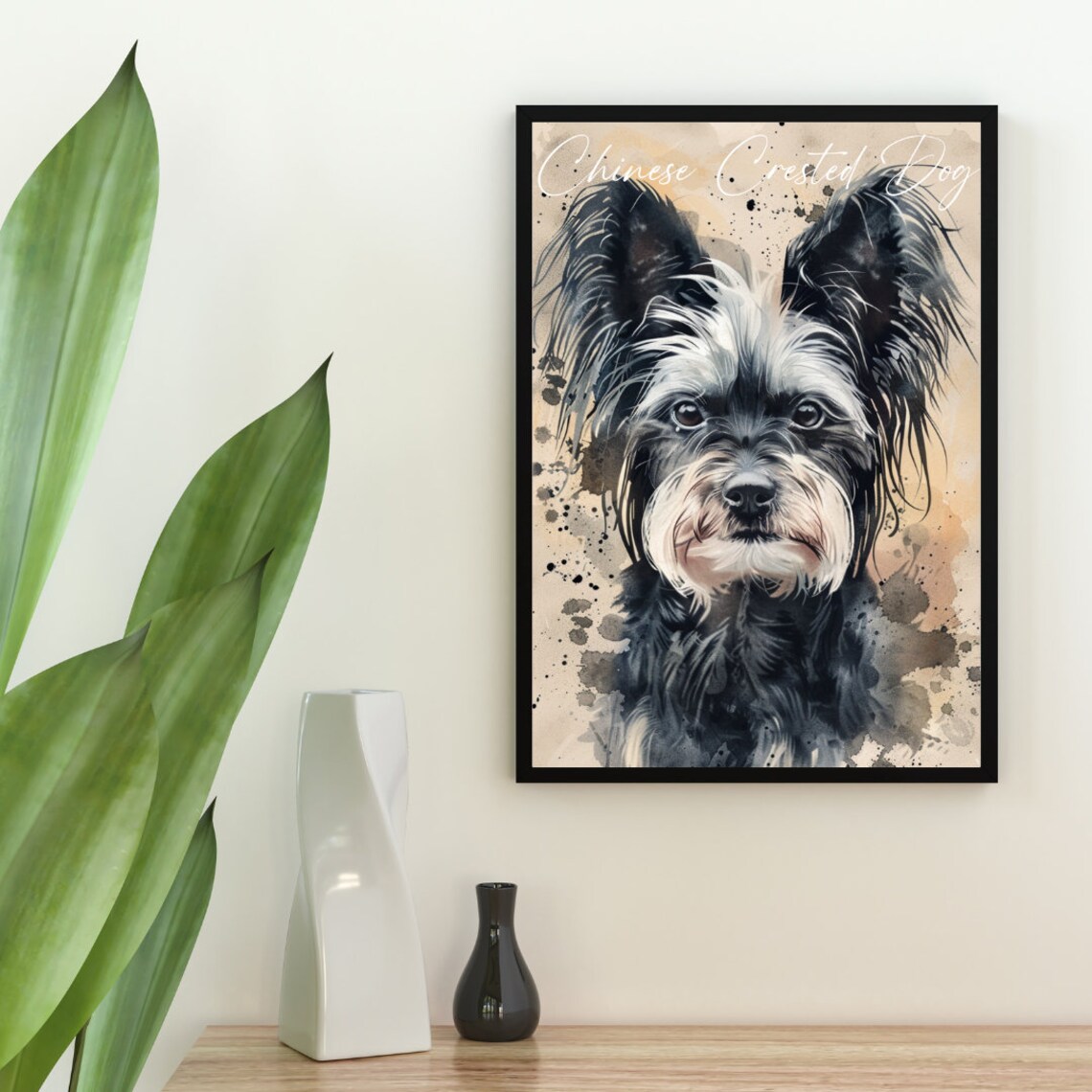 Chinese Crested Dog Watercolor Portrait Poster for Dog Lovers Decor - Image 2