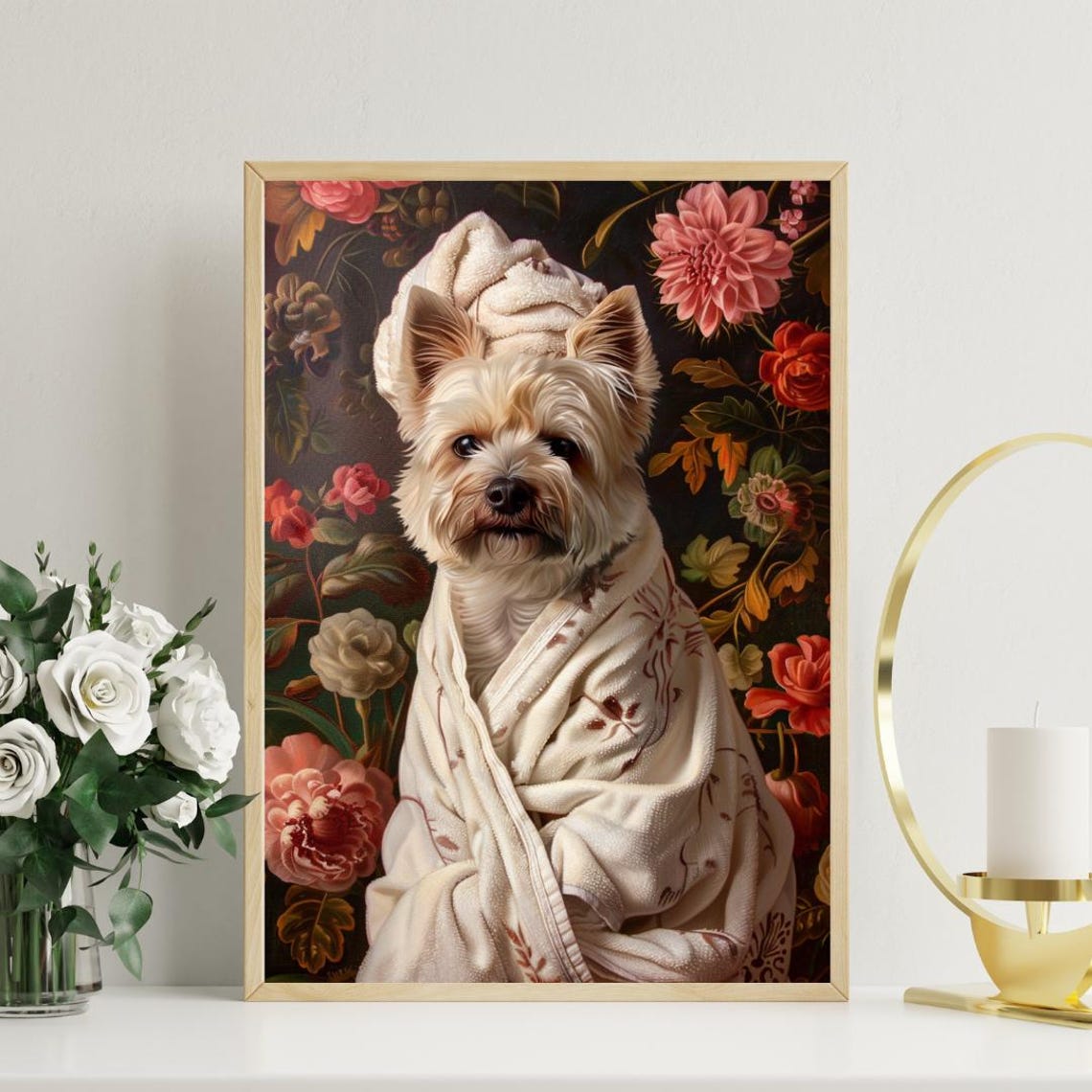 Cairn Terrier In Bathrobe Spa Day Portrait Funny Small Dog Poster - Image 3