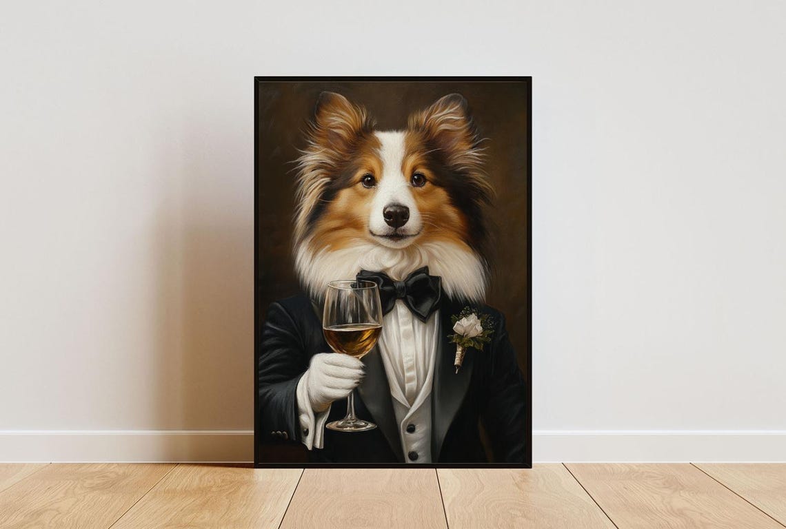 Shetland Sheepdog In Tuxedo Poster Pet Poster Shetland Sheepdog In Suit Print Dog Wall Art Shetland Sheepdog Portrait Funny Sheltie Art