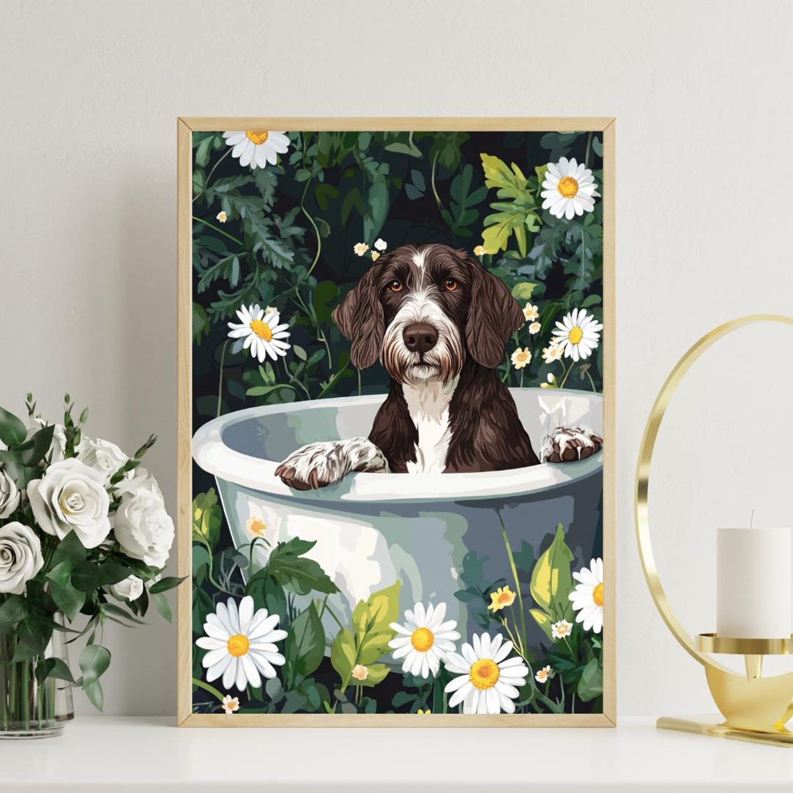 German Wirehaired Pointer In Bathtub Poster Funny Dog Poster German Wirehaired Pointer Bathroom Print Pet Poster Dog Bathroom Wall Art - Image 3