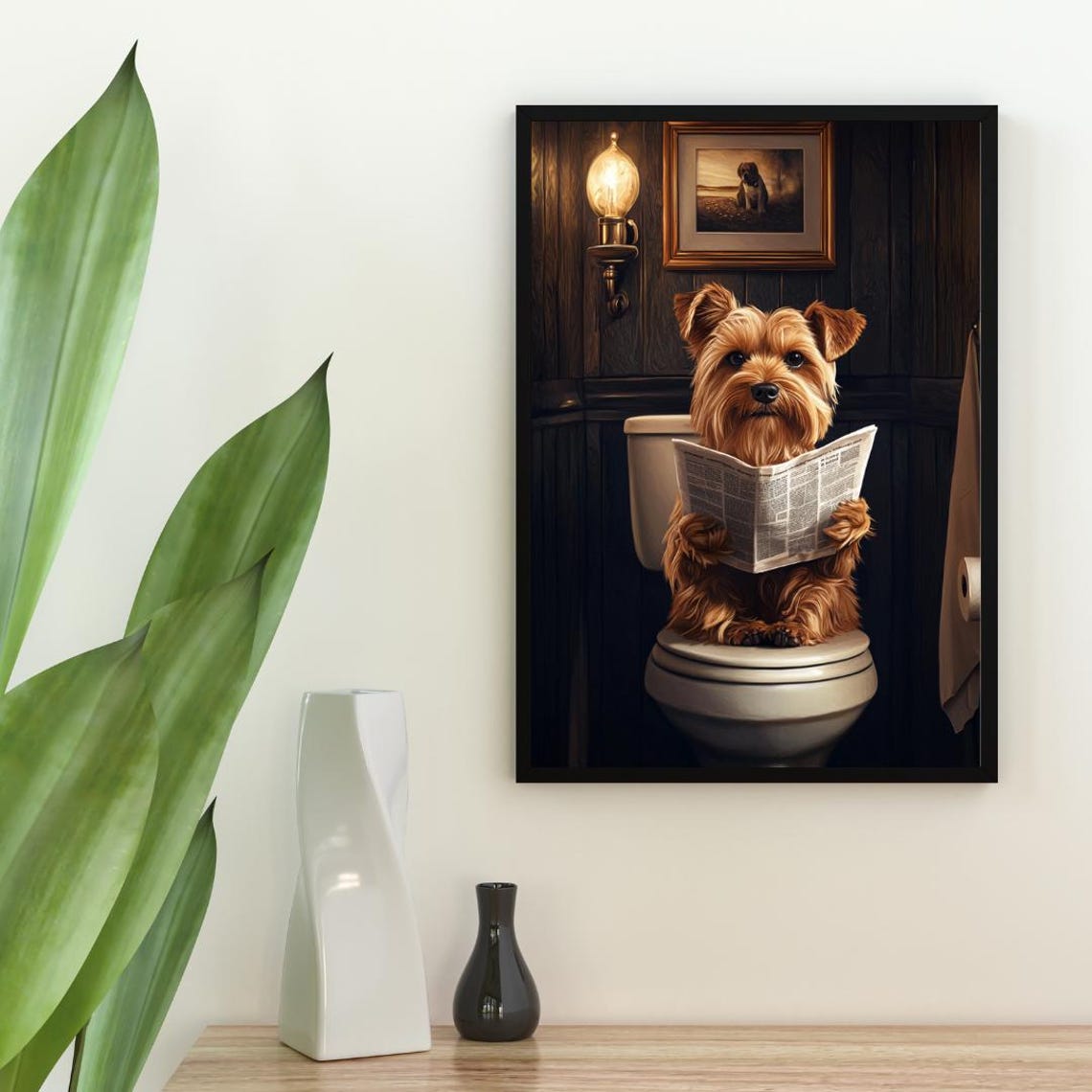 Yorkshire Terrier On Toilet Poster Dog Poster Yorkshire Terrier Bathroom Print Dog Toilet Wall Art Yorkie Portrait Dog Bathroom Poster - Image 2